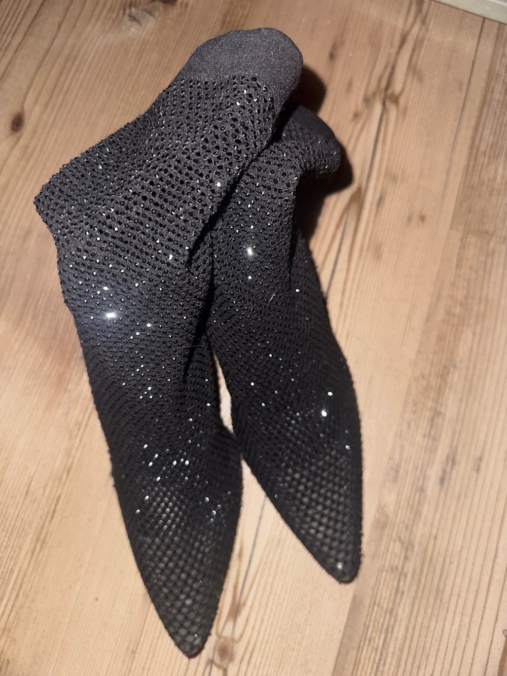 Black Rhinestone Pointed Toe Sock Boots